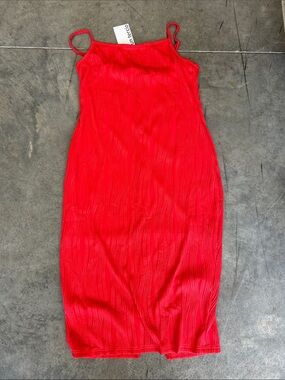 Vibrant Red Midi Slip Dress with Spaghetti Straps
